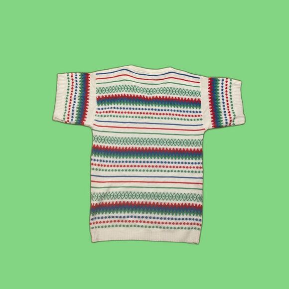 Vintage Fair Isle Short Sleeve Sweater Acrylic‎ Knit Pullover 1970s Size S EUC - Picture 2 of 5